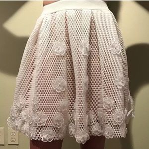 Bebe Embellished Circle Skirt—Cream and Peach-XS